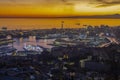 Aerial view of the port of Genoa at sunset, Italy