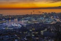 Aerial view of the port of Genoa at sunset, Italy Royalty Free Stock Photo