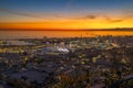 Aerial view of the port of Genoa at sunset, Italy Royalty Free Stock Photo