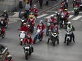 GENOA, ITALY - DECEMBER 23 2023 - The parade of Santas on motorcycles