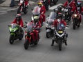 GENOA, ITALY - DECEMBER 23 2023 - The parade of Santas on motorcycles