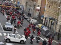 GENOA, ITALY - DECEMBER 23 2023 - The parade of Santas on motorcycles