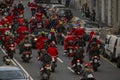 GENOA, ITALY - DECEMBER 23 2023 - The parade of Santas on motorcycles