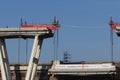 Genoa Italy - 20 February 2019: The demolition of the west stump of the Morandi viaduct