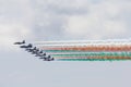 GENOA, ITALY-The Frecce Tricolori, the Italian acrobatic show perform in Genoa