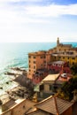 Houses in a sea side neighborhood in Genoa, Italy. Royalty Free Stock Photo