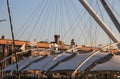 View of `Ancient Port` Porto Antico area with old city on the background in Genoa, Italy Royalty Free Stock Photo