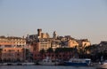 View of `Ancient Port` Porto Antico area with old city on the background in Genoa, Italy Royalty Free Stock Photo