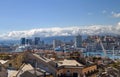 Genoa landscape from the old city to the `Porto Antico`, Ancient Port and the skyline, Genoa, Italy Royalty Free Stock Photo