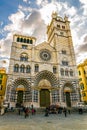 GENOA, ITALY, MARCH 13, 2016: people are walking in front of the cathedral of saint lorenzo in the italian city genoa