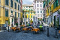 GENOA, ITALY, MARCH 13, 2016: view of a narrow street in the historical center of the italian city genoa....IMAGE Royalty Free Stock Photo