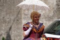 GENOA, ITALY - MAY 5 2018 - 19 century dress parade for Euroflora Exhibit in the unique scenario of the Nervi