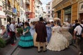 GENOA, ITALY - MAY 5 2018 - 19 century dress parade for Euroflora Exhibit in the unique scenario of the Nervi