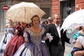 GENOA, ITALY - MAY 5 2018 - 19 century dress parade for Euroflora Exhibit in the unique scenario of the Nervi