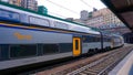 Genoa, Italy - May 28, 2023: Close up of Trenitalia train at station or rail hub in Genoa, Italy