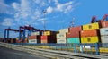 Genoa, Italy - May 27, 2023: Industrial crane for containers in the port of Genoa. Italy