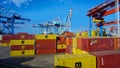 Genoa, Italy - May 27, 2023: Industrial crane for containers in the port of Genoa. Italy