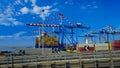 Genoa, Italy - May 27, 2023: Industrial crane for containers in the port of Genoa. Italy