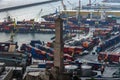 GENOA, ITALY - MAY 6 2018 - Harbor and lighthouse aerial view from helicopter Royalty Free Stock Photo