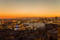 Aerial view of Genoa, Italy at dusk, the harbor with the hiistoric centre, Italy, Europe Royalty Free Stock Photo