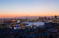 Aerial view of Genoa, Italy at dusk, the harbor with the hiistoric centre, Italy, Europe Royalty Free Stock Photo