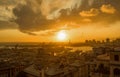 Aerial view of Genoa, Italy at sunset, the harbor with the hiistoric centre, Italy, Europe Royalty Free Stock Photo