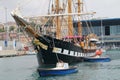 GENOA,ITALY:Palinuro ship maneuver to exit the Ocean Live Park on the occasion of the Ocean Race 2023.June 25,2023.