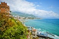 Genoa, Italy - panoramic view of city coastline on the Tigullio Royalty Free Stock Photo