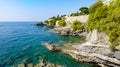 Genoa, Italy. View from the Anita Garibaldi promenade, of the sea and the coast of Nervi, on a sunny October day. Transparent Royalty Free Stock Photo