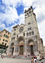 Genoa, Liguria / Italy - 2012/07/06: daylight view of Genoa cathedral church - Cathedral of Saint Lawrence