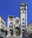 Genoa, Liguria / Italy - 2012/07/06: daylight view of Genoa cathedral church - Cathedral of Saint Lawrence