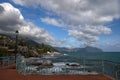 Genoa Nervi in a cloudy day and rough sea, Genoa, Italy Royalty Free Stock Photo