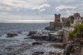 Genoa Nervi in a cloudy day and rough sea, Genoa, Italy Royalty Free Stock Photo