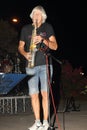 Genoa Pegli 6 July 2019: the saxophonist of the musical group `Audio 80` during a conof the musical group `Audio 80`