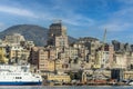 Genoa town cityscape panorama from the sea harbor Royalty Free Stock Photo