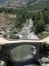 The Genoese bridge of Albertacce on Golo River near Casamaccioli, Corsica x Royalty Free Stock Photo