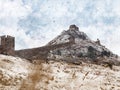 A Genoese fortress against the sky. Medieval fortification wall