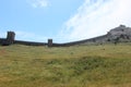 Genoese Fortress in spring, Crimea, Sudak - The wall and two towers