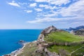 Genoese fortress in the Sudak bay on the Peninsula of Crimea. Aerial view Royalty Free Stock Photo