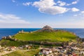 Genoese fortress in the Sudak bay on the Peninsula of Crimea. Aerial view Royalty Free Stock Photo