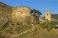 Genoese fortress in Sudak, Crimea. The base of a round tower. Royalty Free Stock Photo