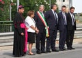 .The Genoese political authorities including the mayor Marco Bucci and the governor of Liguria Giovanni Toti, at the commemoration