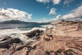 Genoese tower on coast of Corsica near Calvi Royalty Free Stock Photo