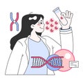 Genomics. Scientists analyzing DNA helix. Genetic engineering. Scientist