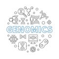 Genomics vector round biology illustration in thin line style