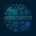 Genomics vector round blue concept outline illustration