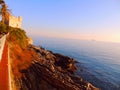 Close-up of big waves breaking on the coast in Liguria, Italy, Europe. Royalty Free Stock Photo