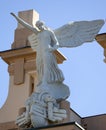 Victory Angel statue of the fascist regime on the top of an historic building of Genoa, Italy