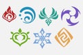 Genshin impact logo and elements icons set.