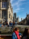 GENT, BELGIUM- 03.25.2017 Panoramic view of famous Graslei Canal in the historic city center with Leie river. Royalty Free Stock Photo